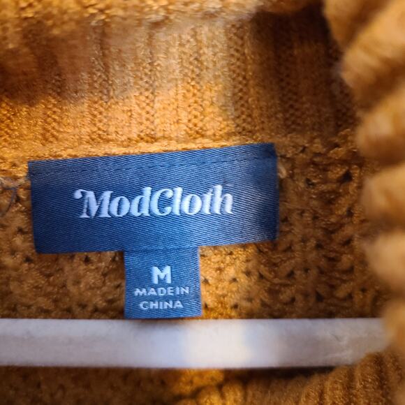 ModCloth Corn Maze Turtleneck Sweater Size M Chunky Waffle Pullover Relaxed Boho - Picture 7 of 9
